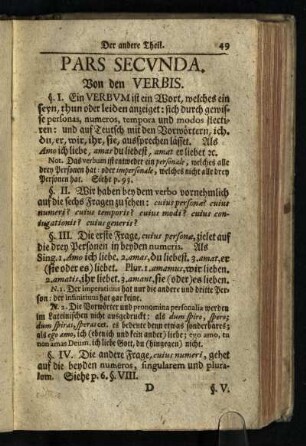 Der andere Theil: Pars Secvnda. Von den Verbis