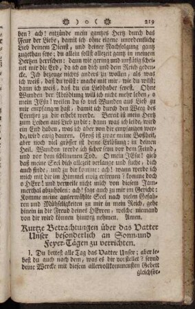 Kurtze Betrachtungen über das Vatter Unser besonderlich an Sonn- und Feyer-Tägen zu verrichten. - Wahre Glückseeligkeit.