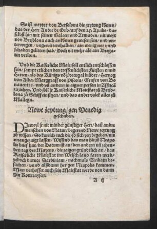 Newe zeytung/ gen Venedig geschriben.