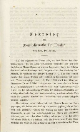 Nekrolog des Oberstudienraths Dr. Hassler