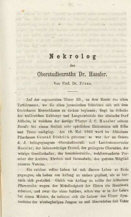 Nekrolog des Oberstudienraths Dr. Hassler