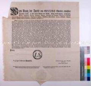 Mandat von Kaiser Franz II. vom 19.12.1792 über das Verbot für alle Vasallen und Untertanen, in französische Kriegsdienste zu treten (zeitgenössischer gesiegelter Abdruck)