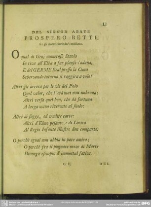 Del Signor Abate Prospero Betti, fra gli Arcadi Sorindo Vattidiano