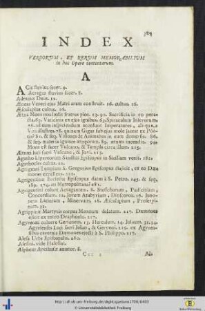 Index Verborum, Et Rerum Memorabilium in hoc Opere contentarum.