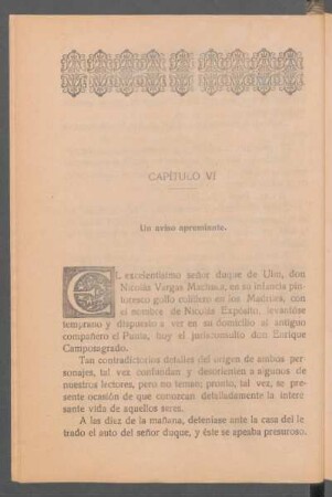 Capítulo VI - Una aviso apremiante.