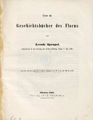 Ueber die Geschichtsbücher des Florus