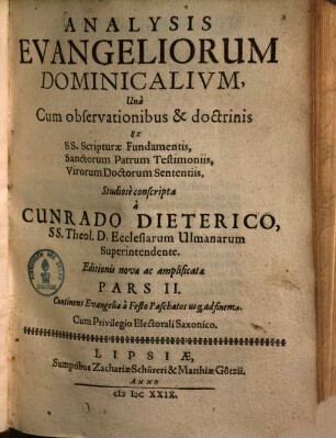 Analysis evangeliorum ..., 2.. ... Dominicalium