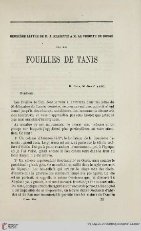 N.S. 5.1862: Deuxième lettre de M. A. Mariette à M. le Vicomte de Rougé sur les fouilles de Tanis