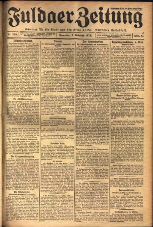 Erste Ausgabe vom Samstag, den 02. Oktober 1926.