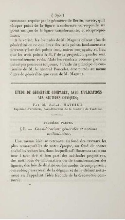 Étude de géométrie comparée, avec applications aux sections coniques.