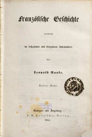 Französische Geschichte : vornehmlich im sechzehnten und siebzehnten Jahrhundert, 3