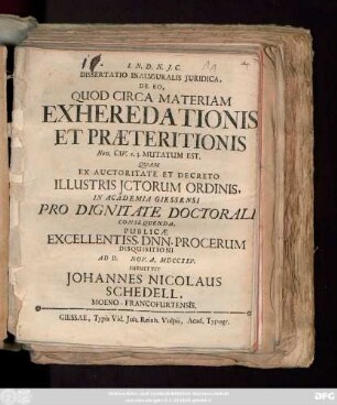 Dissertatio Inauguralis Juridica, De Eo, Quod Circa Materiam Exheredationis Et Præteritionis Nov. CXV. c. 3. Mutatum Est