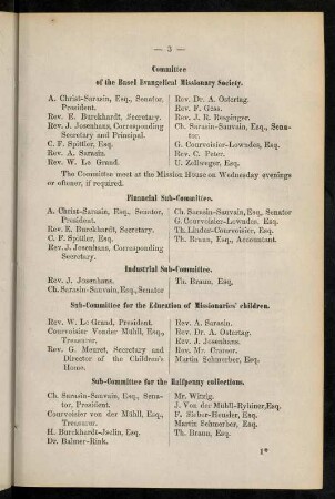 3, Committee and sub-committees of the Basel Evangelical missionary society