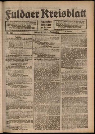 Ausgabe vom Mittwoch, den 03. September 1919.