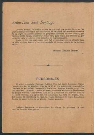 [Dedicatoria á] Señor Don José Santiago