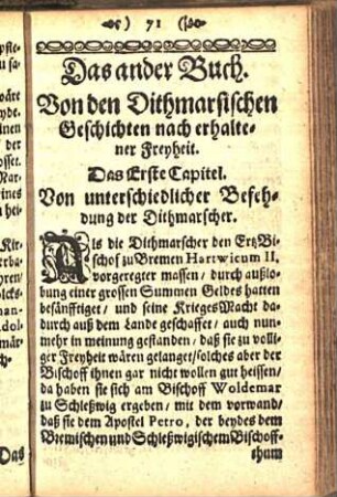 Das Erste Capitel. Von unterschiedlicher Befehdung der Dithmarscher.