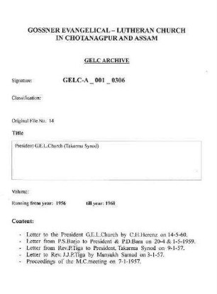 President G.E.L.Church (Takarma Synod)