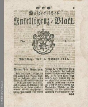 No. 1, Dienstag, den 1. Januar 1805
