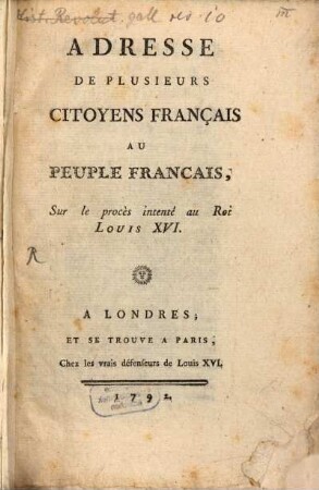 Adresse de plusieurs citoyens français au peuple françois ...
