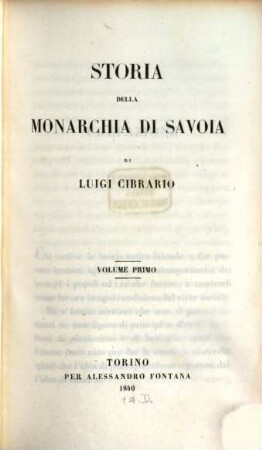 Storia della monarchia di Savoia. 1