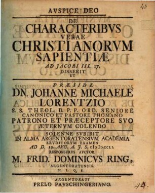 De characteribus verae Christianorum sapientiae, ad Jac. III, 17.