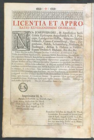 Licentia Et Approbatio Reverendissimi Ordinarii