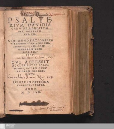 PSALTE=||RIVM DAVIDIS || CARMINE REDDITVM || PER EOBANVM || HESSVM.||