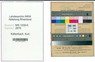 Entnazifizierung Kurt Kaltenbach , geb. 07.01.1922 ()