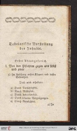 Tabellarische Vorstellung des Inhalts