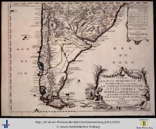 Partie la plus meridionale de l’Amerique, ou se trouve le Chili, le Paraguay, et les Terres Magellaniques avec les fameux detroits de Magellan et de le Maire.