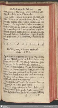 Cap. XXX. Della Pietra Del Belzuar, ò Bezaar Minerale