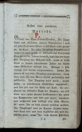 Anstatt einer gewohnten Vorrede.