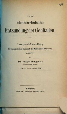 Ueber blennorrhoische Entzündung der Genitalien : Inaug.-Diss.