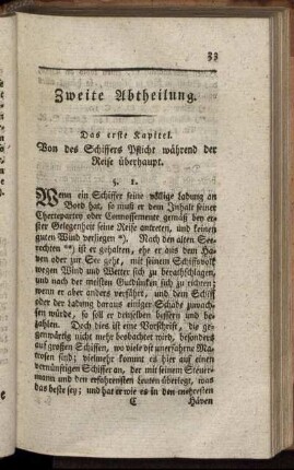 Das erste Kapitel. Von des Schiffers Pflicht während der Reise überhaupt. - Das dritte Kapitel. Von der Havarie.
