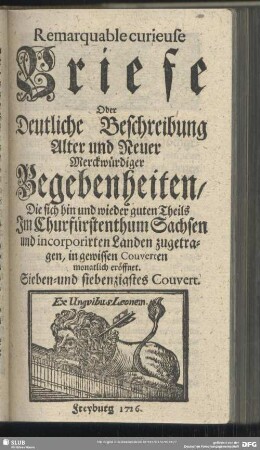Sieben- und siebenzigstes Couvert