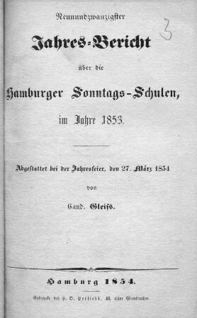 26.1853(1854): Jahres-Bericht über die Hamburger Sonntags-Schulen im Jahre ...
