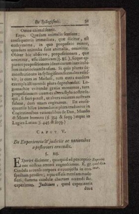 Caput V. De Experientia & judiciis ac notionibus a posteriori eruendis.