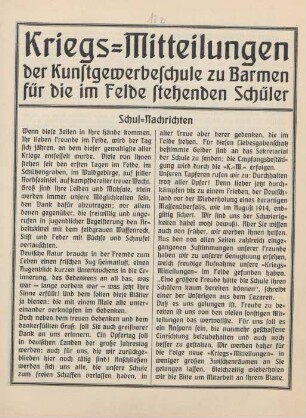 2.1915: Kriegs-Mitteilungen der Kunstgewerbeschule zu Barmen