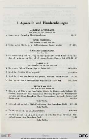 I. Aquarelle und Handzeichnungen (Nr. 1-330)