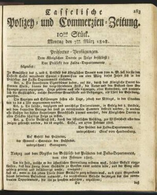 10tes Stück. Montag den 7ten März 1808