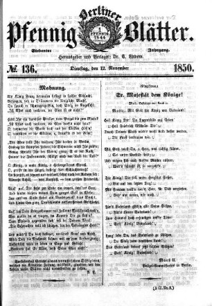 No. 136, Dienstag, den 12. November