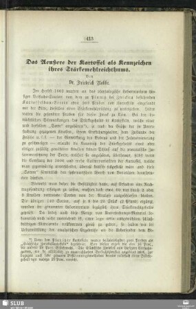 Das Aeußere der Kartoffel als Kennzeichen ihres Stärkemehlreichthums