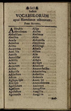 Indicis Vocabulorum apud Hortulanos usitatorum, Pars Altera.