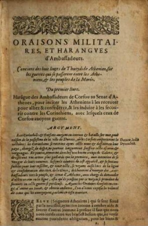 Harangues militaires, et concions de Princes, Capitaines, Ambassadeurs, et autres manians tant la guerre que les affaires d'Estat : recueillis et traduits de plusieurs auteurs Grecs, Latins, François, Italiens, Espagnols et Allemans [erm. Verf.], 1