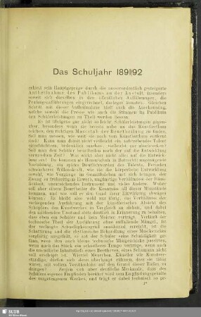Das Schuljahr 1891/92