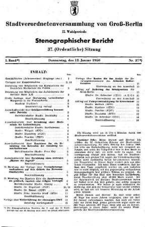 Nr. 37, 12. Januar 1950, Ordentliche Sitzung