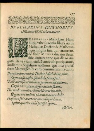 Burchardus Mithobius Medicus et Mathematicus.
