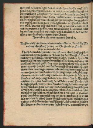 Auff das diß büchlin aüch ein nach red habe/ so wil ich Nycolaus Amßdorff gemeyner Christenheyt zu gut diße undericht thun.