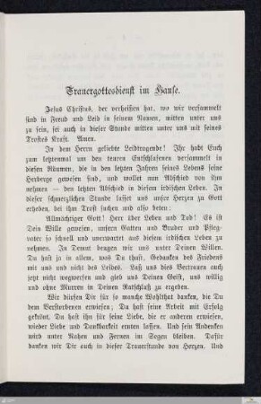 Trauergottesdienst im Hause