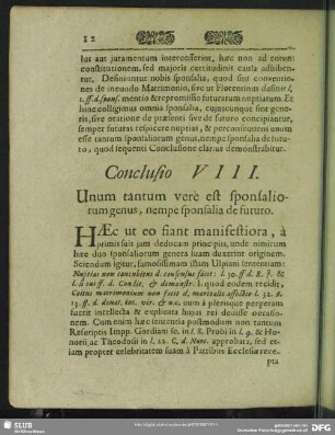 Conclusio VIII. Unum tantum verè est sponsaliorum genus, nempe sponsalia de futuro